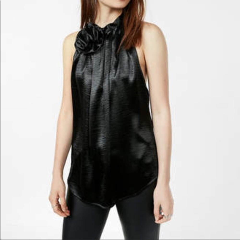 Express tie neck halter top black